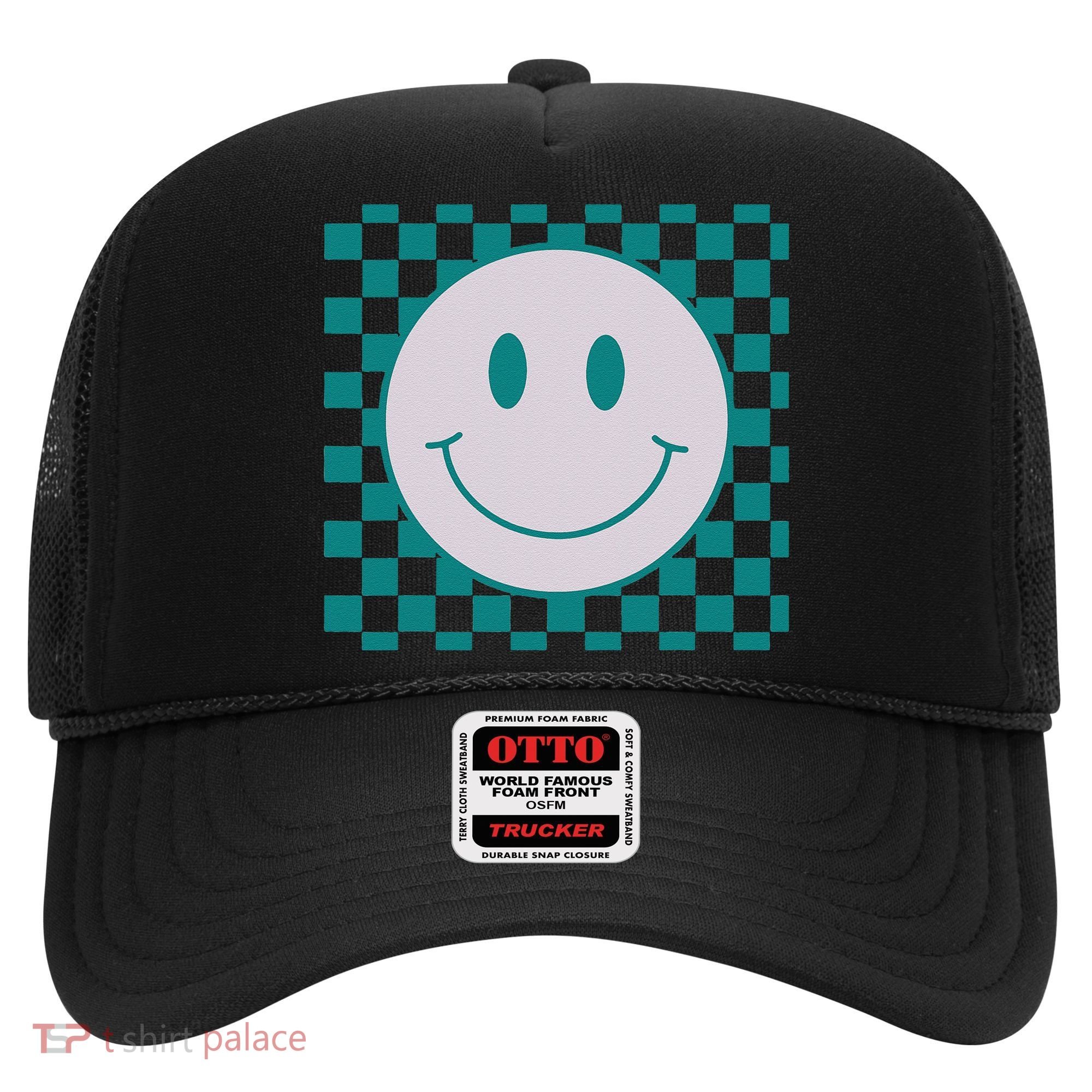 Funny Happy Face Checkered Pattern Smile Face Meme Hat