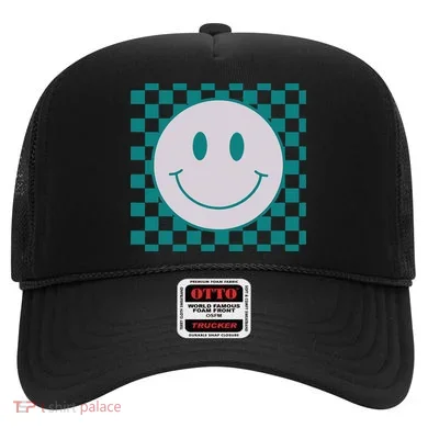 Funny Happy Face Checkered Pattern Smile Face Meme Hat