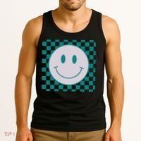 Funny Happy Face Checkered Pattern Smile Face Meme Tank Top thumb 3