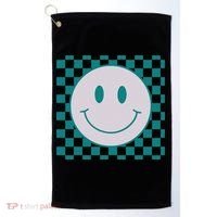 Funny Happy Face Checkered Pattern Smile Face Meme Golf Towel thumb 0