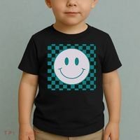 Funny Happy Face Checkered Pattern Smile Face Meme Toddler T-Shirt thumb 2
