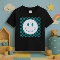 Funny Happy Face Checkered Pattern Smile Face Meme Toddler T-Shirt thumb 3