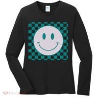 Funny Happy Face Checkered Pattern Smile Face Meme Women's Long Sleeve Shirt thumb 0