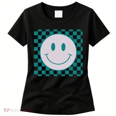 Funny Happy Face Checkered Pattern Smile Face Meme Women's T-Shirt