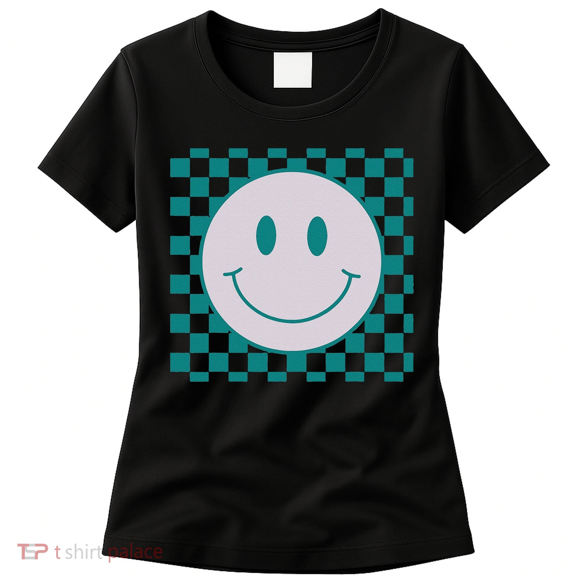 Funny Happy Face Checkered Pattern Smile Face Meme Women's T-Shirt