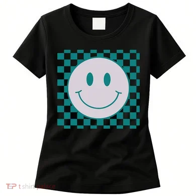 Funny Happy Face Checkered Pattern Smile Face Meme Women's T-Shirt