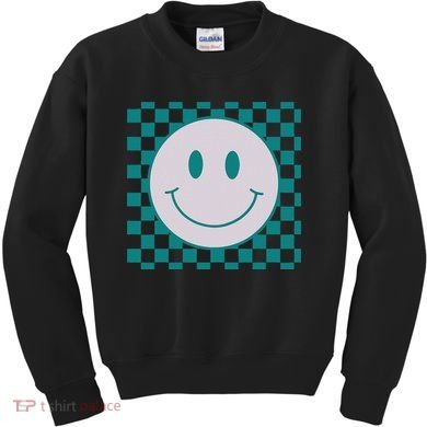 Funny Happy Face Checkered Pattern Smile Face Meme Kids Sweatshirt