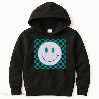 Funny Happy Face Checkered Pattern Smile Face Meme Kids Hoodie