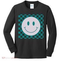 Funny Happy Face Checkered Pattern Smile Face Meme Kids Long Sleeve Shirt thumb 0