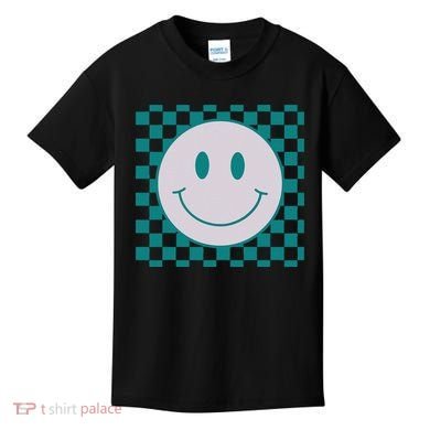 Funny Happy Face Checkered Pattern Smile Face Meme Kids T-Shirt