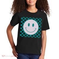 Funny Happy Face Checkered Pattern Smile Face Meme Kids T-Shirt thumb 2