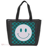 Funny Happy Face Checkered Pattern Smile Face Meme Tote Bag thumb 0