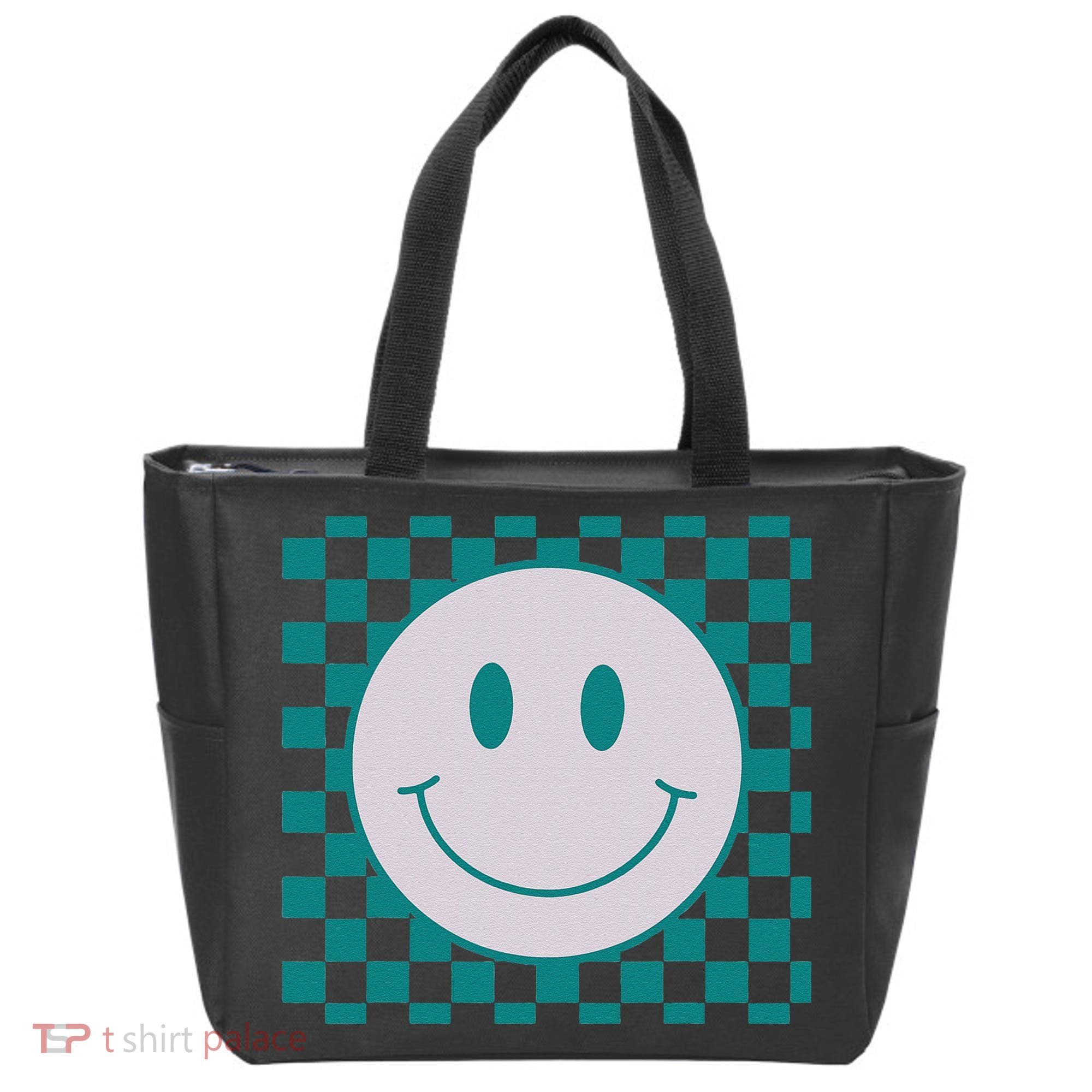 Funny Happy Face Checkered Pattern Smile Face Meme Tote Bag