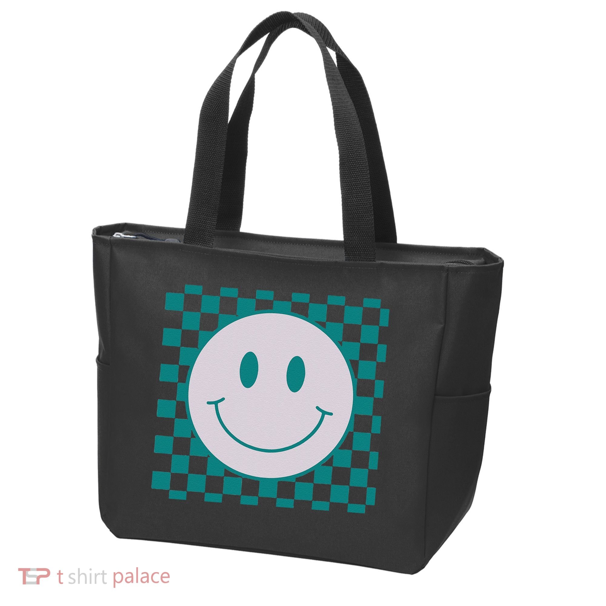 Funny Happy Face Checkered Pattern Smile Face Meme Tote Bag