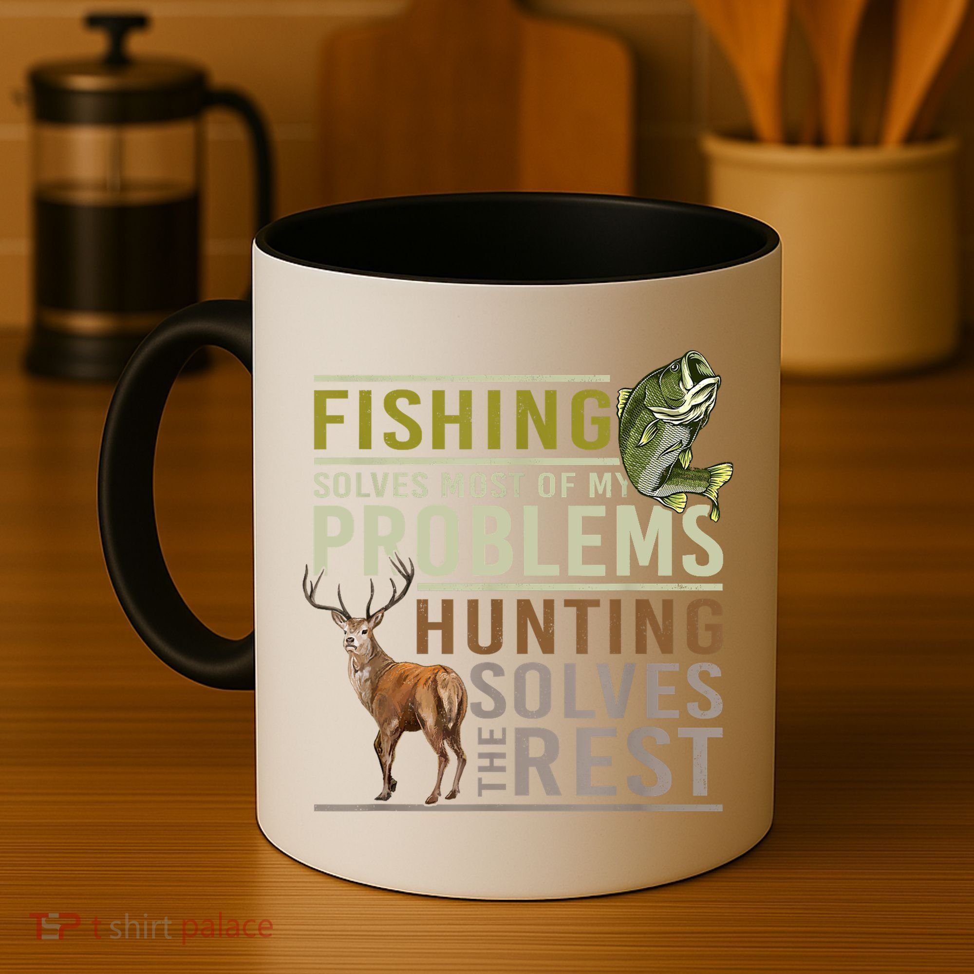 Funny Hunting Fishing Solves Most Of My Problems Gift Coffee Mug