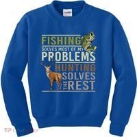 Funny Hunting Fishing Solves Most Of My Problems Gift Kids Sweatshirt thumb 0