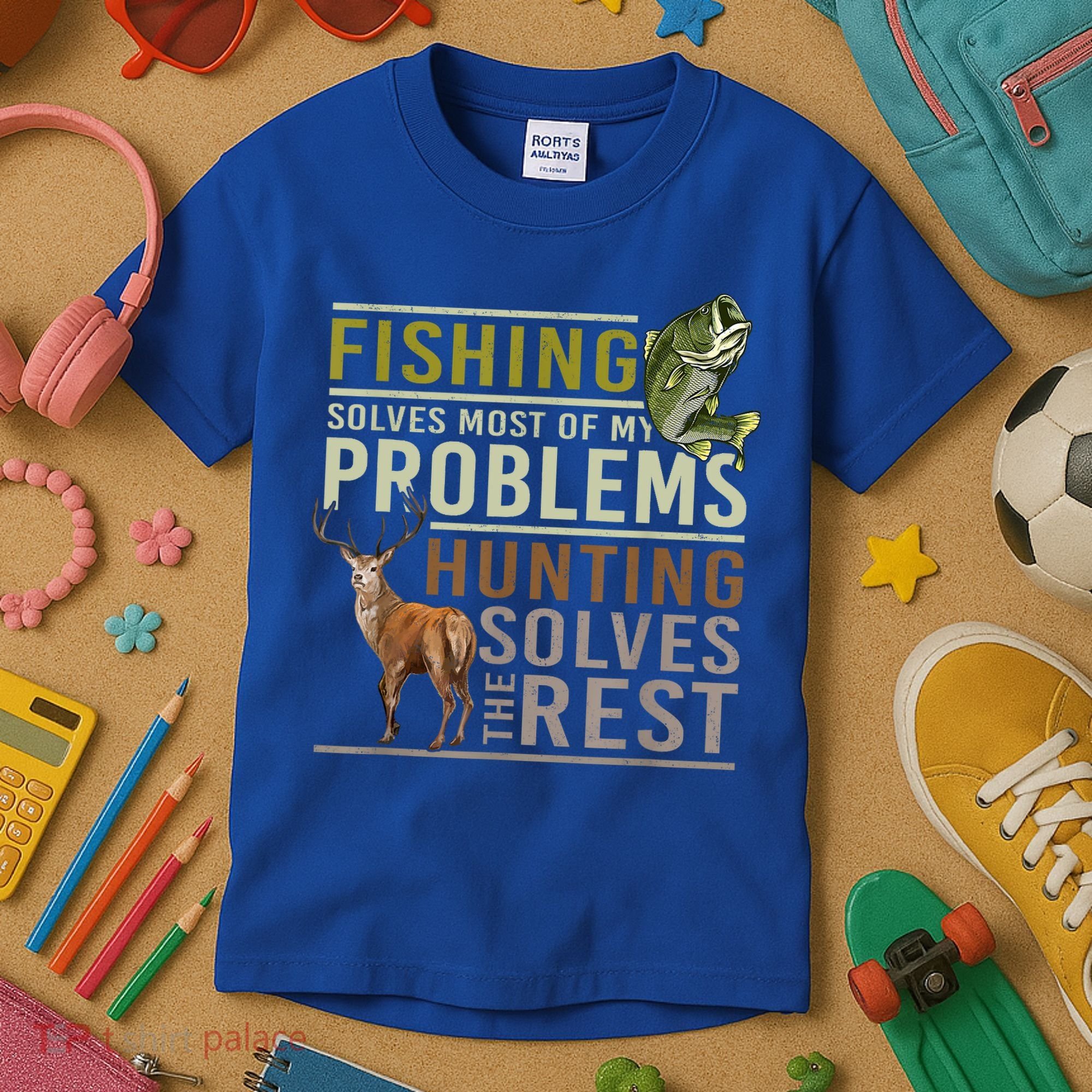 Funny Hunting Fishing Solves Most Of My Problems Gift Kids T-Shirt