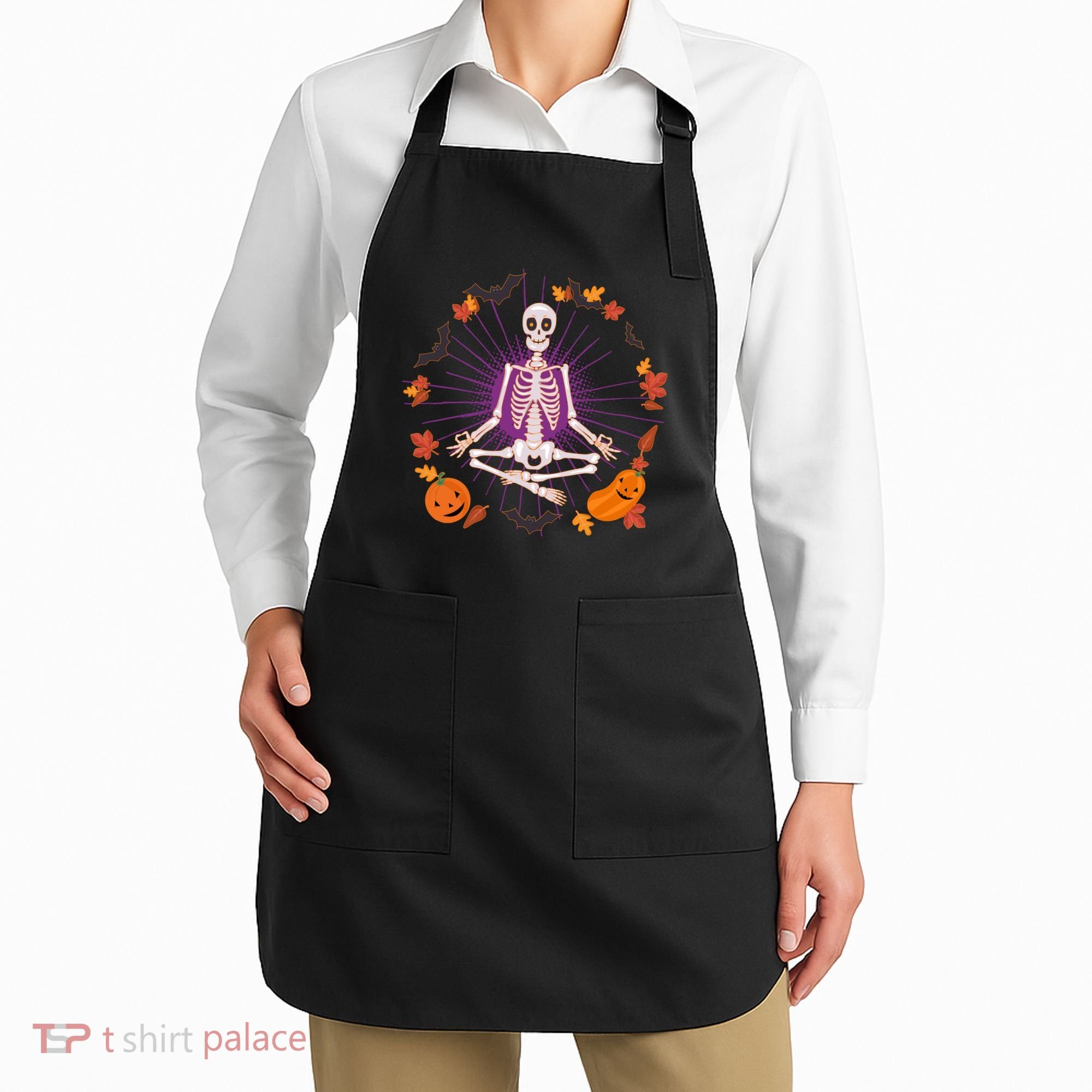 Funny Halloween Fall Autumn Namaste Yoga Skeleton Apron