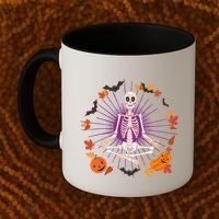 Funny Halloween Fall Autumn Namaste Yoga Skeleton Coffee Mug thumb 2