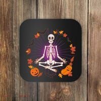 Funny Halloween Fall Autumn Namaste Yoga Skeleton Coaster thumb 0