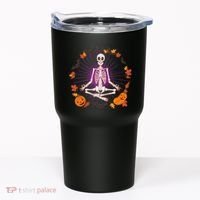 Funny Halloween Fall Autumn Namaste Yoga Skeleton Tumbler thumb 0