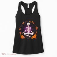 Funny Halloween Fall Autumn Namaste Yoga Skeleton Women's Tank Top thumb 0