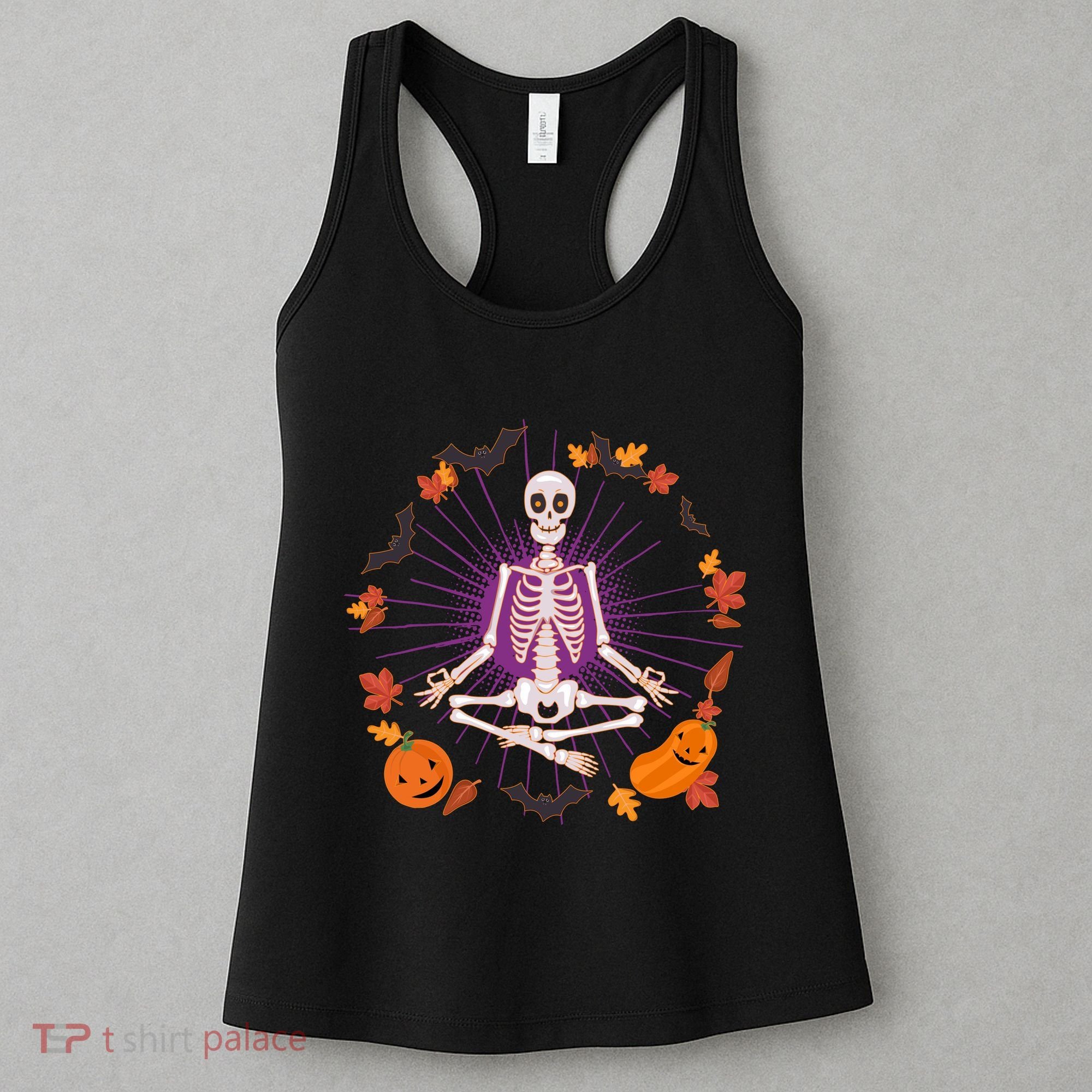 Funny Halloween Fall Autumn Namaste Yoga Skeleton Women's Tank Top