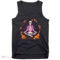 Funny Halloween Fall Autumn Namaste Yoga Skeleton Tank Top thumb 0