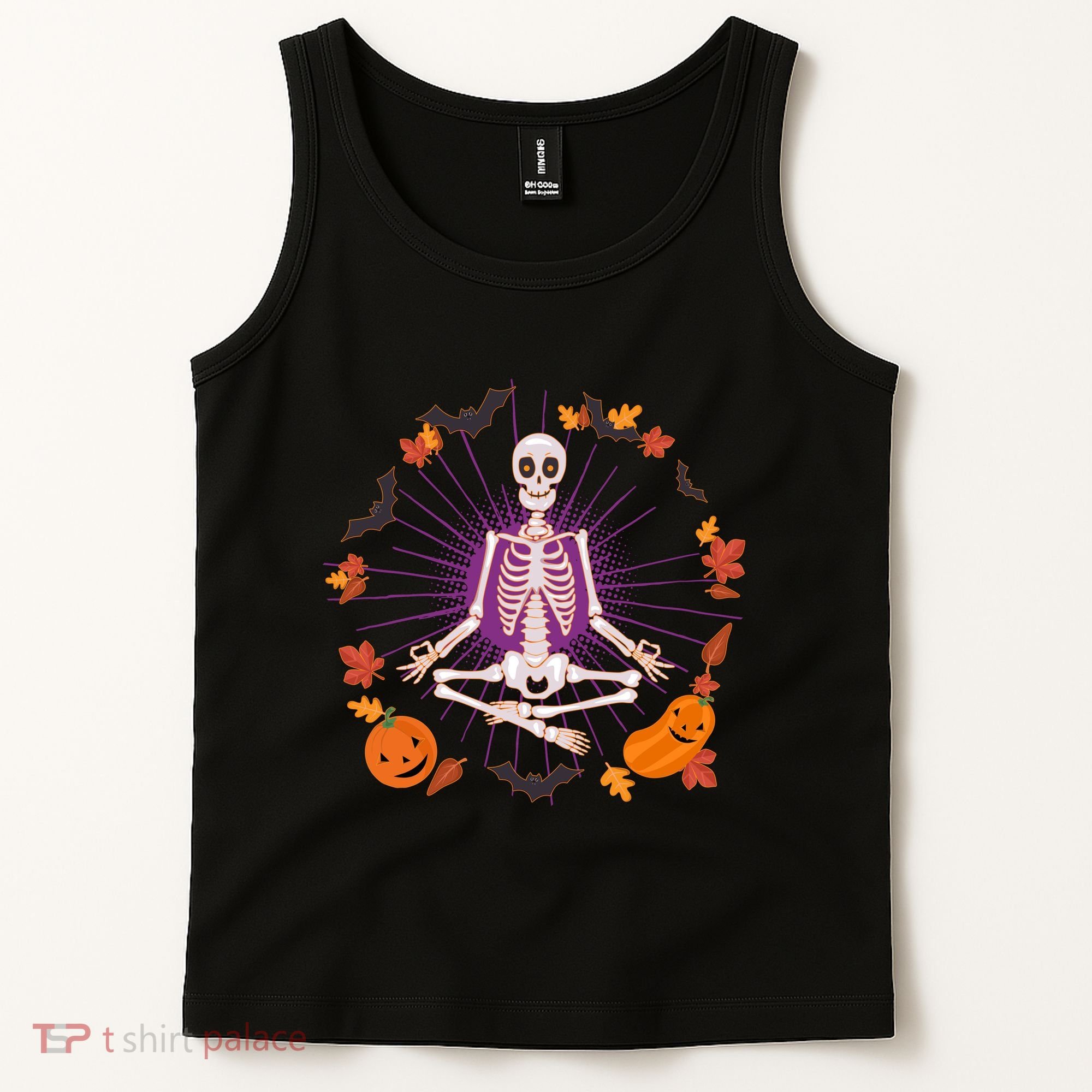 Funny Halloween Fall Autumn Namaste Yoga Skeleton Tank Top
