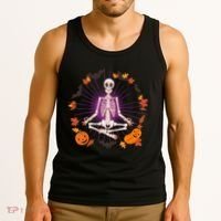Funny Halloween Fall Autumn Namaste Yoga Skeleton Tank Top thumb 3