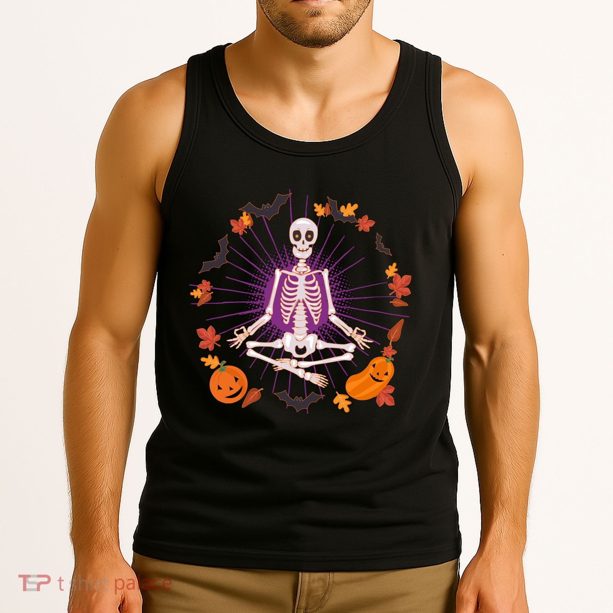 Funny Halloween Fall Autumn Namaste Yoga Skeleton Tank Top