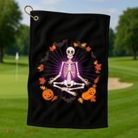 Funny Halloween Fall Autumn Namaste Yoga Skeleton Golf Towel thumb 1