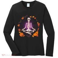 Funny Halloween Fall Autumn Namaste Yoga Skeleton Women's Long Sleeve Shirt thumb 0
