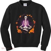 Funny Halloween Fall Autumn Namaste Yoga Skeleton Kids Sweatshirt thumb 0