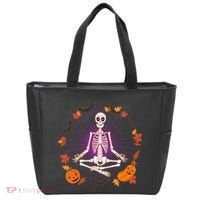 Funny Halloween Fall Autumn Namaste Yoga Skeleton Tote Bag thumb 0