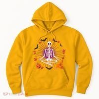 Funny Halloween Fall Autumn Namaste Yoga Skeleton Hoodie thumb 0
