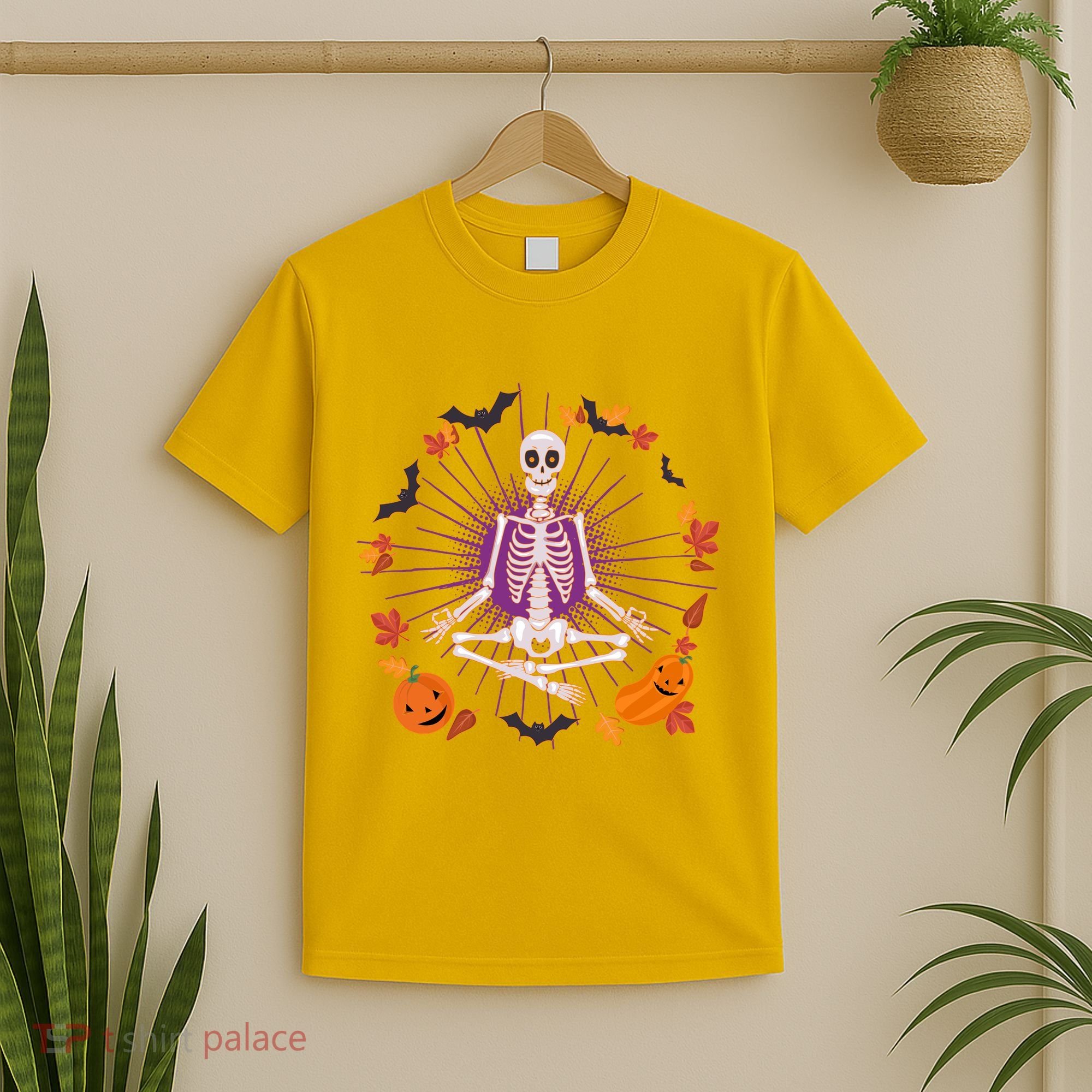 Funny Halloween Fall Autumn Namaste Yoga Skeleton T-Shirt