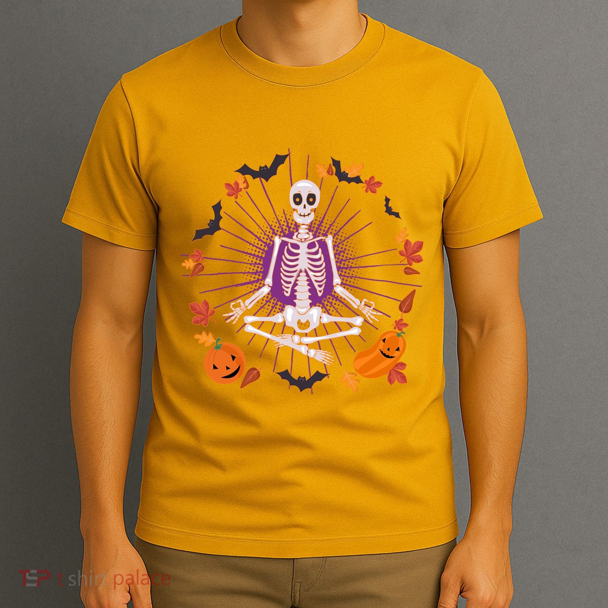 Funny Halloween Fall Autumn Namaste Yoga Skeleton T-Shirt