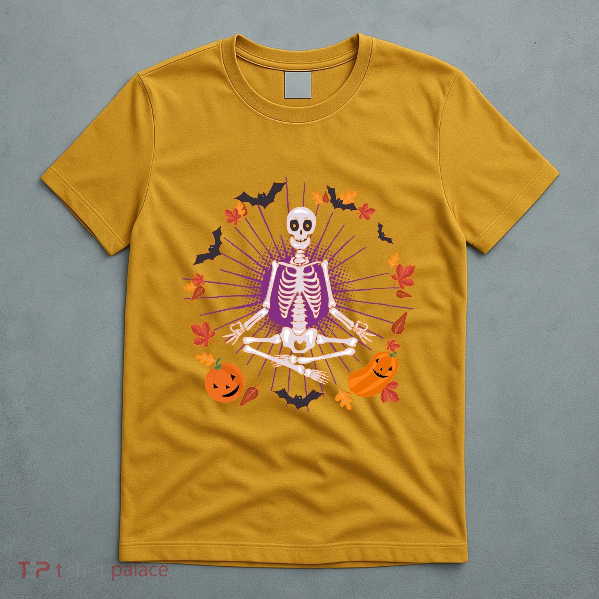 Funny Halloween Fall Autumn Namaste Yoga Skeleton T-Shirt