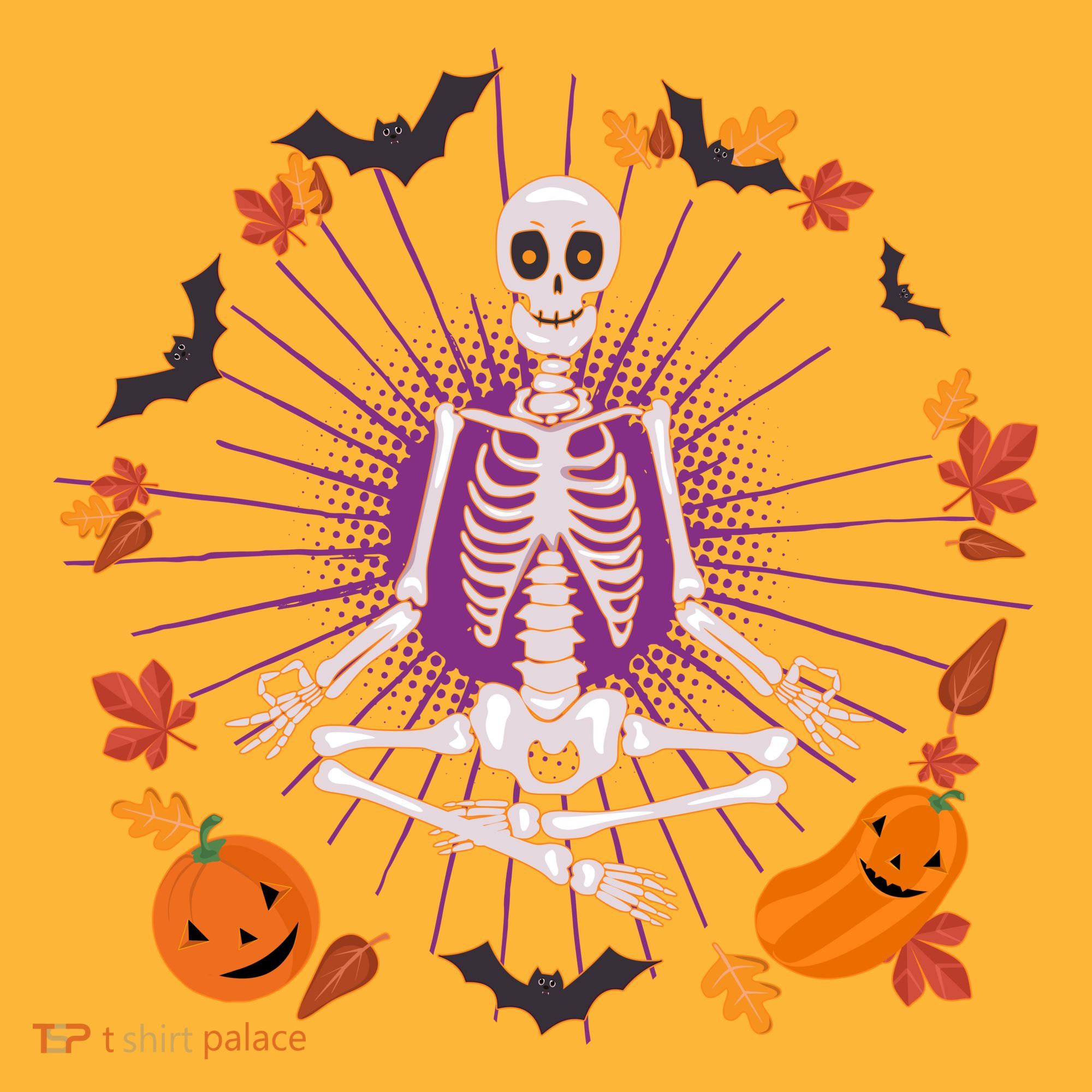 Funny Halloween Fall Autumn Namaste Yoga Skeleton T-Shirt