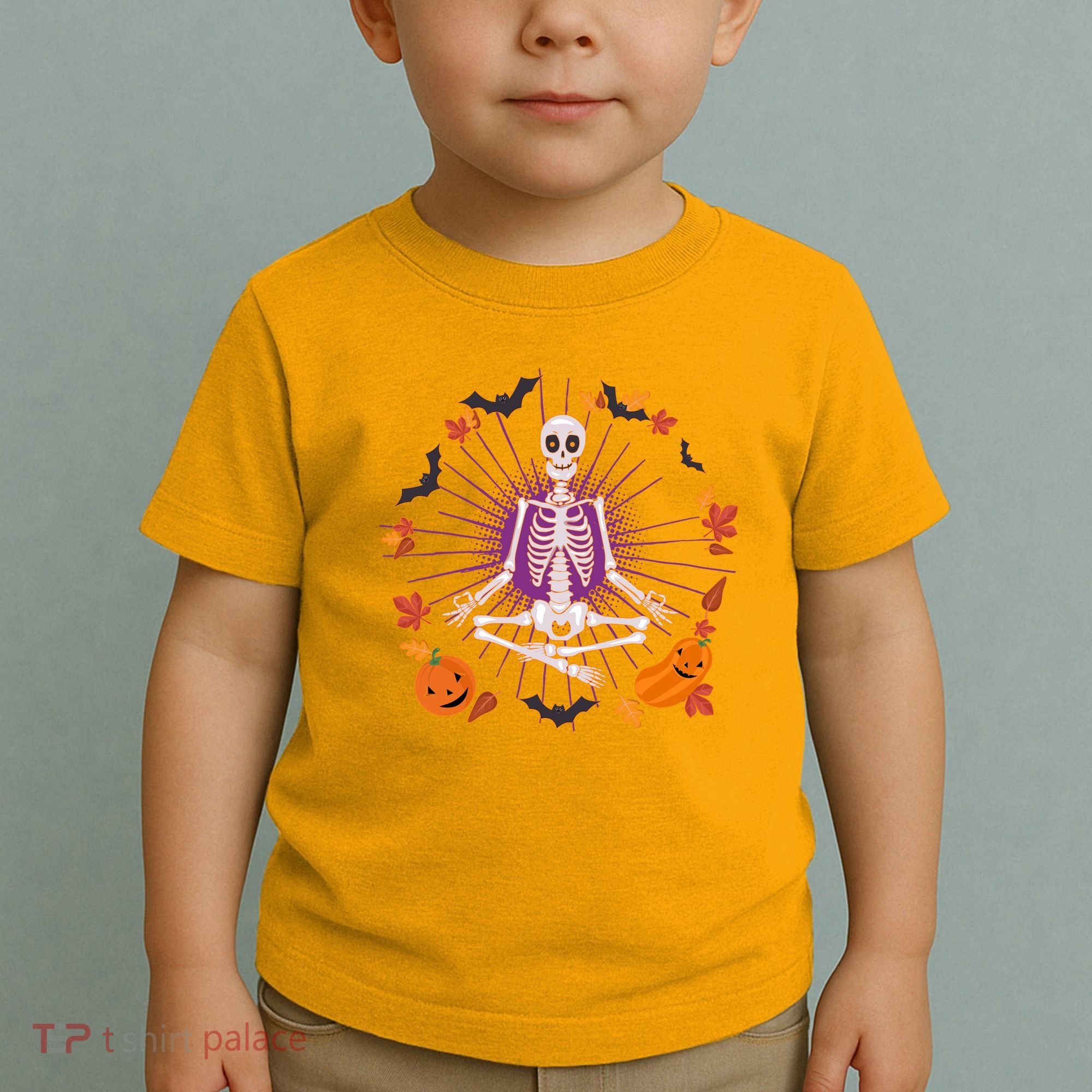 Funny Halloween Fall Autumn Namaste Yoga Skeleton Toddler T-Shirt