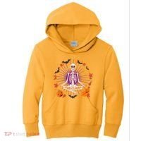 Funny Halloween Fall Autumn Namaste Yoga Skeleton Kids Hoodie thumb 0