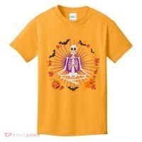 Funny Halloween Fall Autumn Namaste Yoga Skeleton Kids T-Shirt thumb 0