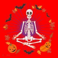 Funny Halloween Fall Autumn Namaste Yoga Skeleton Santa Hat thumb 1
