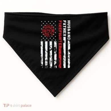 Firefighter Husband Father Fireman Fathers Day Gift For Dad USA-Made Doggie Bandana