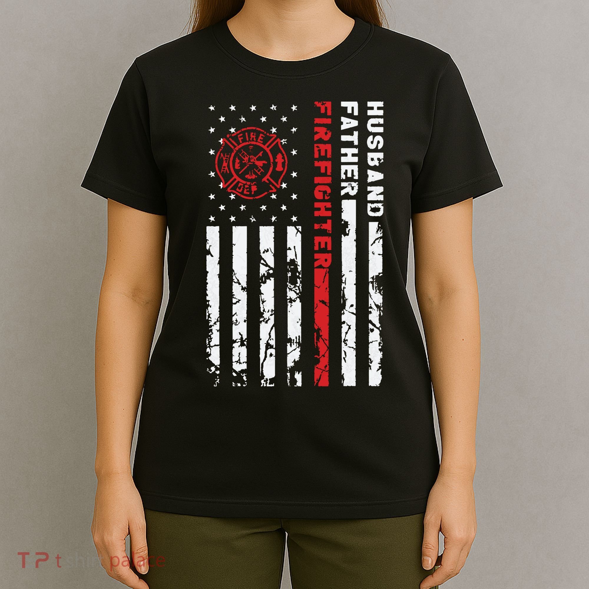 Firefighter Husband Father Fireman Fathers Day Gift For Dad T-Shirt