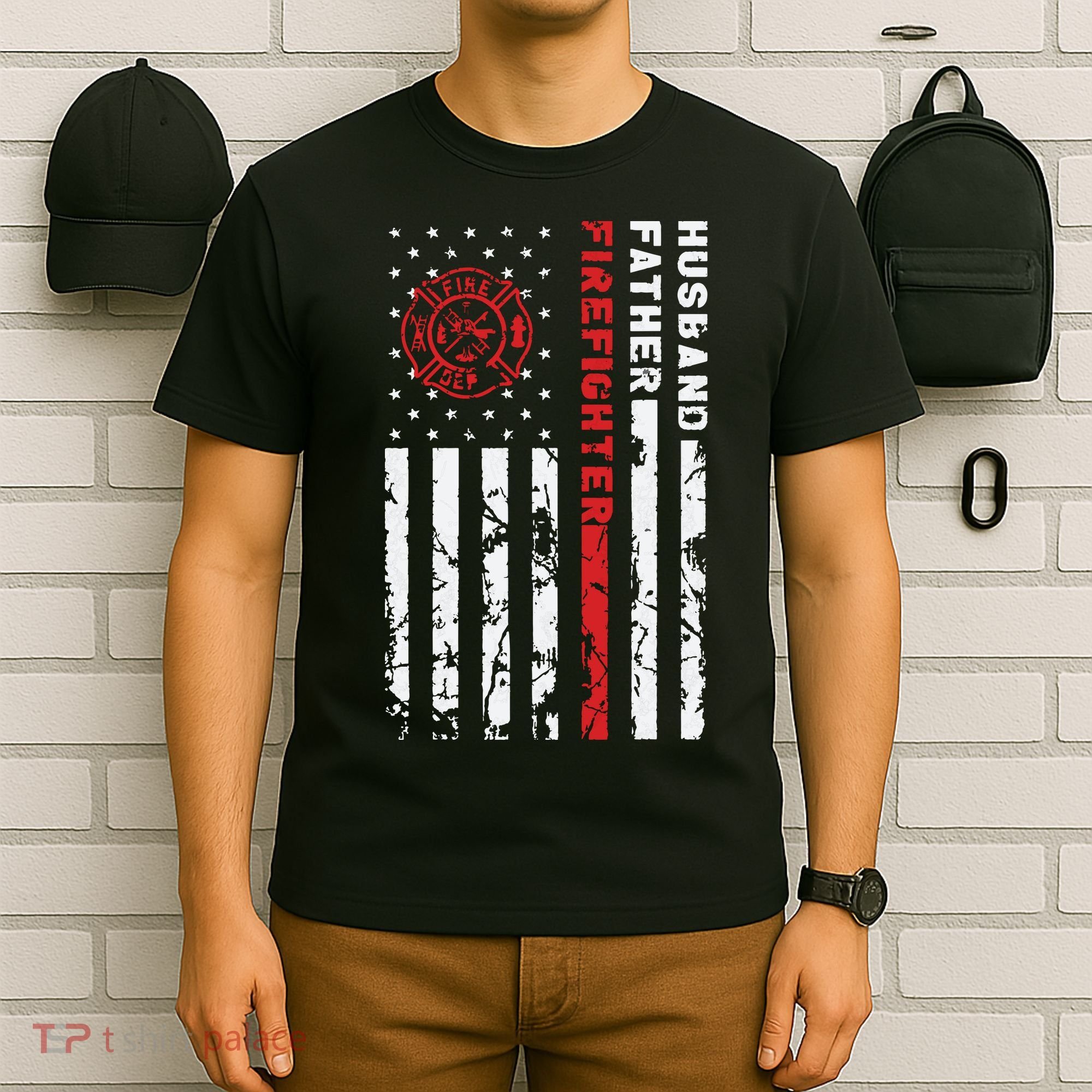 Firefighter Husband Father Fireman Fathers Day Gift For Dad T-Shirt