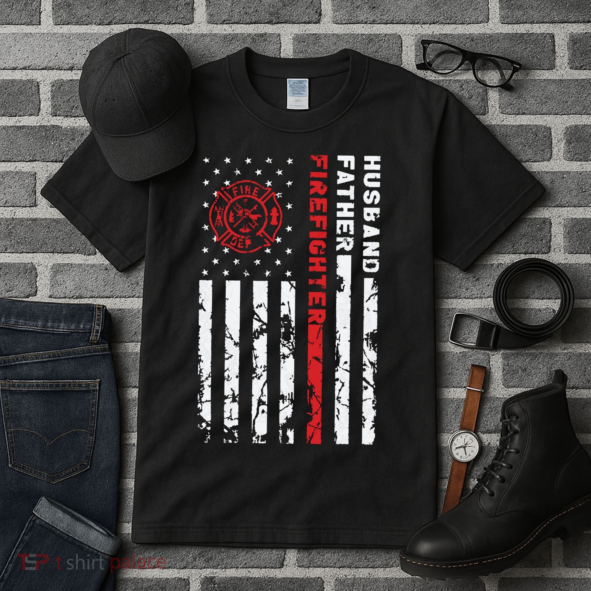 Firefighter Husband Father Fireman Fathers Day Gift For Dad Tall T-Shirt