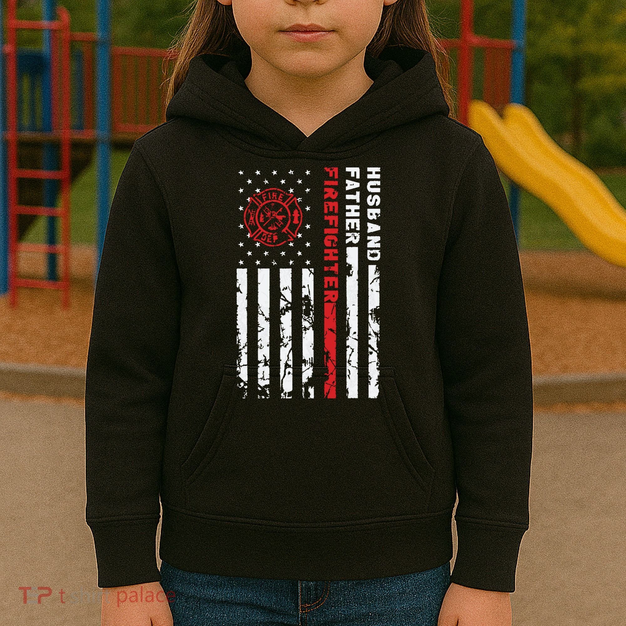 Firefighter Husband Father Fireman Fathers Day Gift For Dad Kids Hoodie