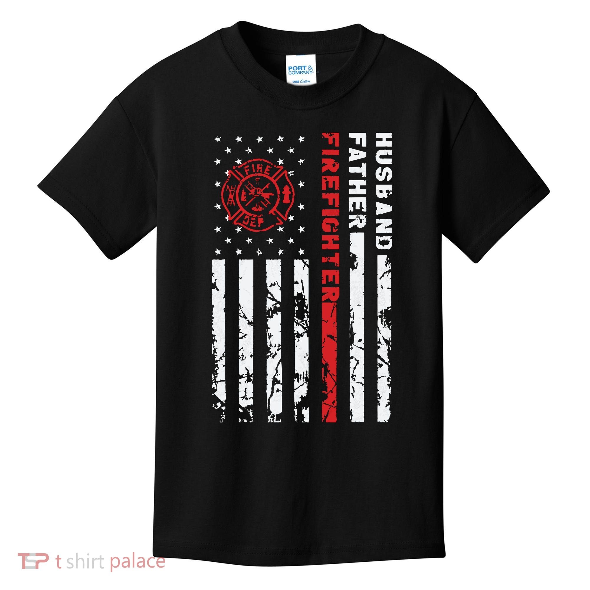 Firefighter Husband Father Fireman Fathers Day Gift For Dad Kids T-Shirt
